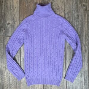 Sutton Studio 100% Cashmere Cable Knit Lavender Purple Turtleneck